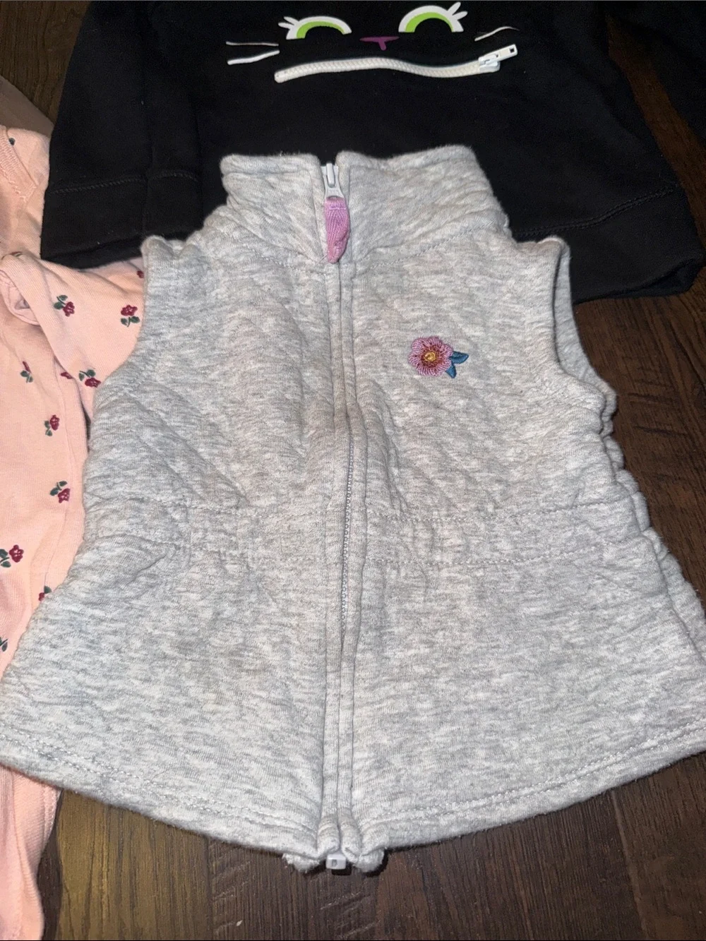 12M Bubdle- Black Cat Face Sweatshirt - Flower Vest
